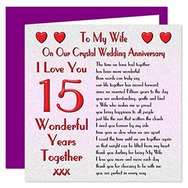 My Wife 15th Wedding Anniversary Card - On Our Crystal Anniversary - 15 Years - Sentimental Verse I Love You