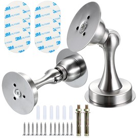 Sumnacon Sturdy Magnetic Door Stopper - 2 Pcs Stainless Steel Door Stopper with Magnet for Wall Floor,Sturdy Magnetic Doorstop Holder with Adhesive Tape & Screws for Home Office,Silver