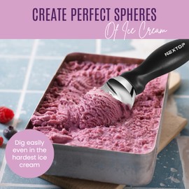 Nextop Ice Cream Scoop with Comfortable Handle - Ergonomic Spoon, Durable Perfect Metal Round Round Scoops Ideal for Ice Cream, Sorbet, Gelato Perfect for Home Use, Kitchen Essential. (Black)