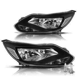 Aosky Headlight Assembly Bulbs Included Compatible with 2012 2013 2014 Ford Focus [Factory Halogen Type] Headlamp,Black Housing with Clear Reflector (Driver & Passenger Side)
