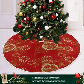 ALAZA Christmas Tree Skirts Gold Snowflake Large Wicker Xmas Tree Skirt Christmas Tree Mat For New Years Decorations Holiday Home Decor