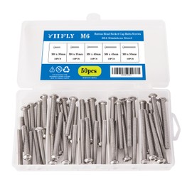 YIIFLY M6 x 30mm, 35mm, 40mm, 45mm, 50mm, M6x1.0 Button Head Socket Cap Bolts Screws Assortment Set,304 Stainless Steel(A2-70), Allen Hex Drive, Bright Finish, Fully Threaded, Quantity 50