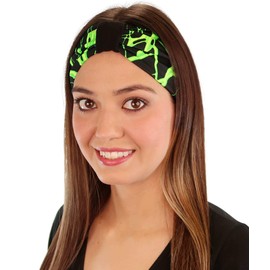 Sparkling EARTH Green Lightning on Black Stretch Reversible Headband Spandex on the outside, 100% Cotton Baby Rib Soft Knit on inside.