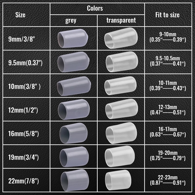 Rubber End Caps, 1/8" 1/4" 3/8" 1/2" Transparent Vinyl Cover