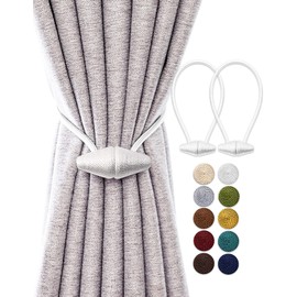 TECVINCI Magnetic Curtain Tiebacks with Upgrade, Larger Magnet, Pack of 2, 40 cm Curtain Holdbacks for Indoor and Outdoor Curtains, White