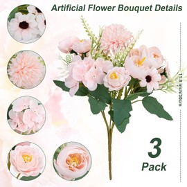 3 Bundles Silk Peonies Artificial Flowers Bouquets for Decorations, Realistic Fake Peony Hydrangea Roses Bouquet for Home Indoor Vase Faux Floral Arrangements Table Centerpieces Outdoor Wedding Party