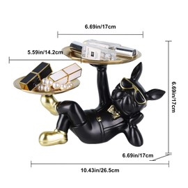 Suruim Resin Bulldog Statue with Two Storage Trays, Black, 10.43in/26.5cm x 6.69in/17cm x 6.69in/17cm