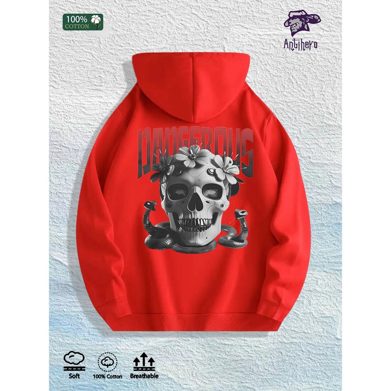 Antihero Dangerous Skull Graphic Hoodie 100% Cotton US Warehouse 7