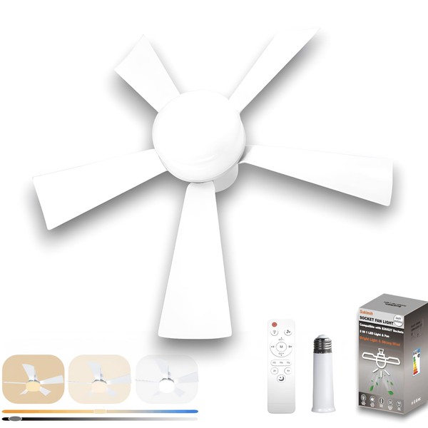 SUKIMIH Socket Fan Light with Remote, 20.5", Small Ceiling Fans