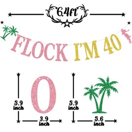 Gold Glitter Flock I'm 40 Banner, Cheers to 40 Years/Happy 40th Birthday, Summer Flamingo Hawaiian Luau Themed 40th Birthday Anniversary Party Decorations Supplies