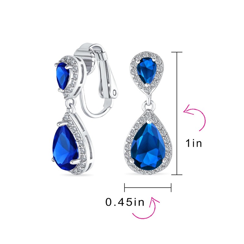 Royal Blue Teardrop CZ Clip On Dangle Pear Shape Drop