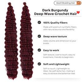 Dark Burgundy Deep Wave Crochet Hair for Boho Braids 900# Synthetic Boho Hair for Braiding