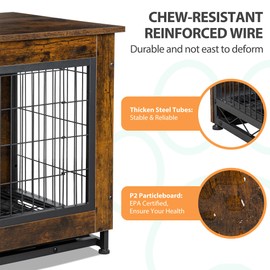 Shintenchi Wooden Dog Crate Furniture for Large Breed, L Double-Door Kennel Indoor with Removable Tray, End Table L Dog Crate for Decoration, 38.6" L, Brown