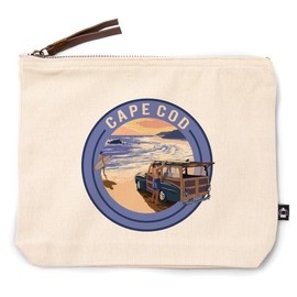 Lantern Press Cape Cod, Massachusetts, Woody on Beach, 100% Cotton Zipper Pouch, Travel Accessory, Go Bag