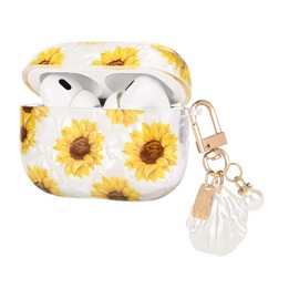 CameCosy for AirPods Pro 1st/2nd Generation Case with Cute Keychain, Pretty Sunflowers Design for Women TPU Protective Cover Case for AirPod Pro (2023/2022/2019)