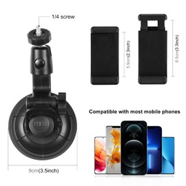 PULUZ Car Suction Cup Mount for GoPro/DJI Osmo Action Camera Vehicle Window & Windshield Mount Holder with 2.3-3.3 inch Phone Clamp