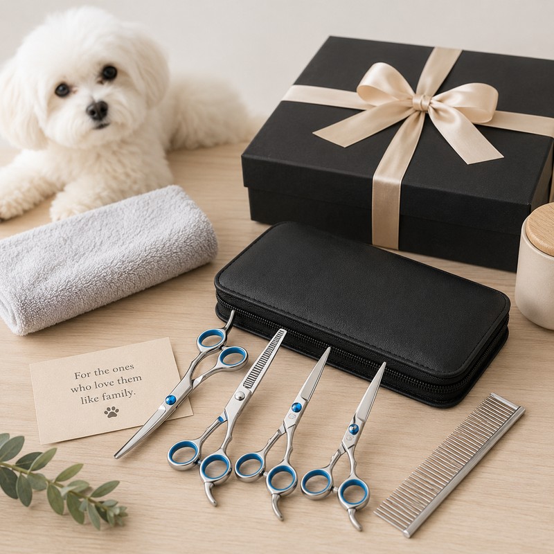 4pcs Premium Titanium Coated Dog Grooming Scissors with Safety Round