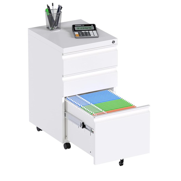 Reemoon 3 Drawer Metal Rolling File Cabinet with Lock, Under