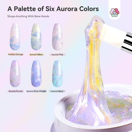 SAVILAND Advanced Non-Sticky Solid Builder Nail Kit: 6PCS Aurora Colors 30 Days Long-Wear Sculpting Gel for Nails Art 4 in 1 3D Gel Nail Art with Castor Oil Salon Use