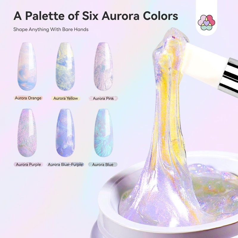 SAVILAND Advanced Non-Sticky Solid Builder Nail Kit: 6PCS Aurora Colors