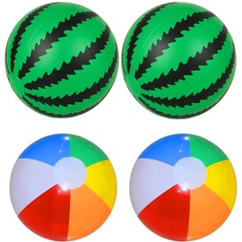 GZGRYTRC Beach Ball 4pcs Set, Inflatable Pool Toys, Includes Two 36cm Six-Panel Balls and Two 38cm Watermelon Balls, Durable Inflatable Beach Ball for for Summer Beach Games and Pool Games