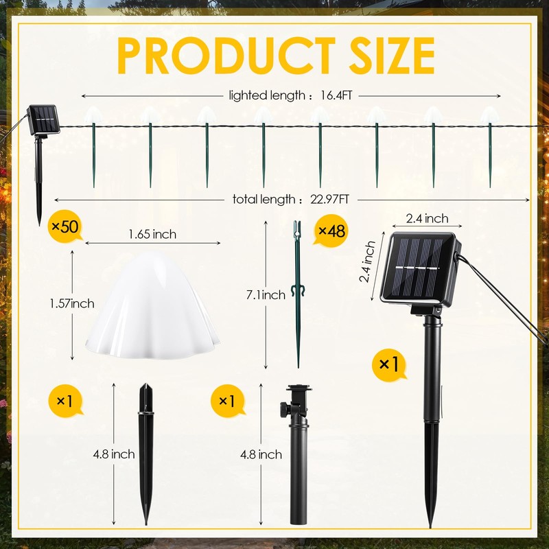 Mushroom Solar Lights for Garden Outdoor 50LED 23FT Solar Powered