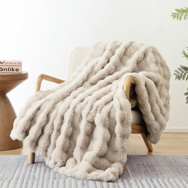 Smoofy Faux Fur Blanket Rabbit Fleece - Linen Fluffy Blanket for Sofa, Cozy Soft Plush Throw Blanket for Couch Bed, Luxury Thick Fuzzy Couch Blanket for Winter, Comfy Bubble Blanket - 50" x 60"