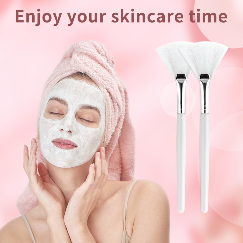 20 Pcs White Facial Fan Brush Set, Soft Face Mask