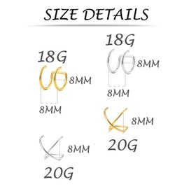 Tornito 4-10 Pairs Stainless Steel Ear Cuff Helix Cartilage Clip On Wrap Earrings Fake Nose Ring Non-Piercing Adjustable (B2:4 Pairs, Silver&Gold Tone)