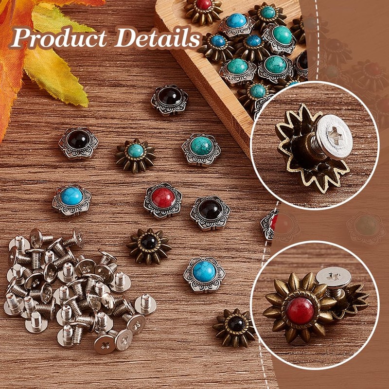 AHANDMAKER 40 Sets 8 Style Coin Screw Rivets Decorative Buckle