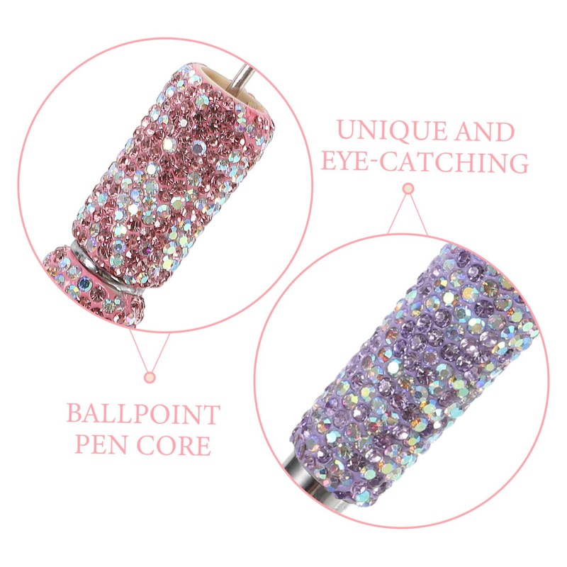 FRCOLOR 2pcs Beadable Ballpoint Pens Sparkling Rhinestones Ink Bead Pen