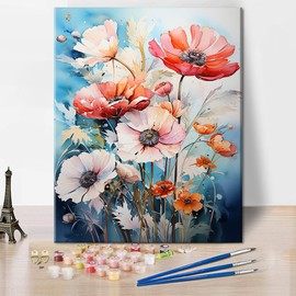 DIY Flowers Paint by Numbers for Adult, Abstract Colorful Flowers Oil Painting Kits on Canvas Watercolor Flowers Paint by Numbers for Adults for Gifts Art Crafts for Home 16 x 20 inch Without Frame