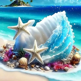 5D Diamond Painting Kits for Adults Beginners, Beach Starfish Diamond Art, DIY Full Round Drill Diamond Dot Gem Art Kits for Adults, Home Wall Decor 13.78x13.78 Inch