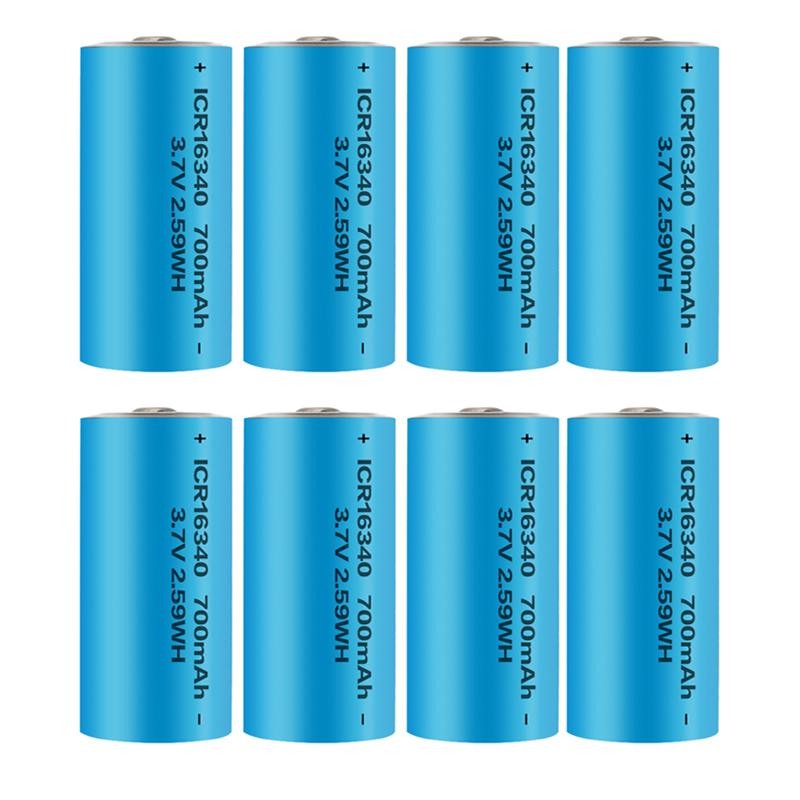(8 PCS) 16340 Battery CR123A 700mAh Rechargeable Lithium Battery 3.7