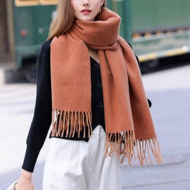 Enwokran Scarf for Women Soft Pashmina Shawls Wrap Reversible Long Large Winter Warm Thick Ladies Cashmere Scarves with Tassel for Weddings Womens Gift Evening Dresses (Caramel)