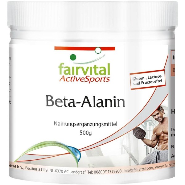 Fairvital Beta-Alanine, 500 g powder, vegan, 100% pure β-alanine without additives, includes dosing spoon