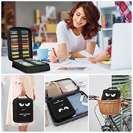 FINPAC Ranura para lápices, gran bolsa de acuarela de revestimiento múltiple con bolsillo frontal con cierre, organizador grande para 200 lápices de colores/130 bolígrafos de gel, bolígrafos Marco para artistas, pintores, planificadores
