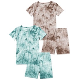 Jimonda Boys Girls Bamboo Rayon Pajamas Set Kids Sleepwear(Green&Coff,4T)