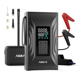 ASMAX T20 - Arrancador portátil 7 en 1 con compresor de aire, amplificador de batería de coche de 3000 A con abrazaderas de batería inteligentes, caja de salto de 12 V para motores diésel de 9.0 L/6.5