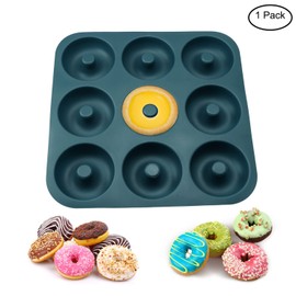 Large Silicone Donut Pan for Baking, 9 Cavity Non-Stick Food Grade Silicone Donut Molds, Doughnut Pan and Bagel Pans for Baking & Kitchen, BPA Free 11.2 x 11.1 Inches, Dishwasher Safe - Blue