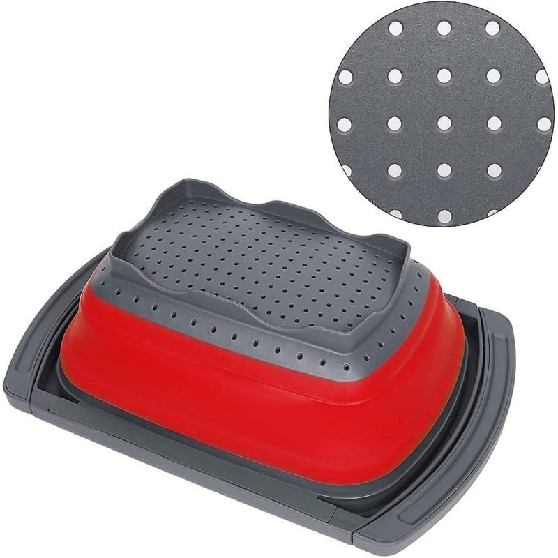 Collapsible Colander, Red Food Strainer Over the Sink Colanders Strainers