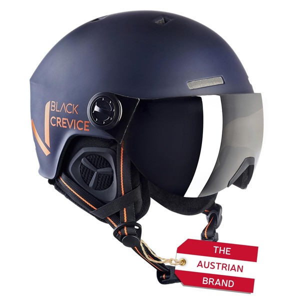 Black Crevice Sölden Ski Helmet with Visor, Navy Matt/Orange, S