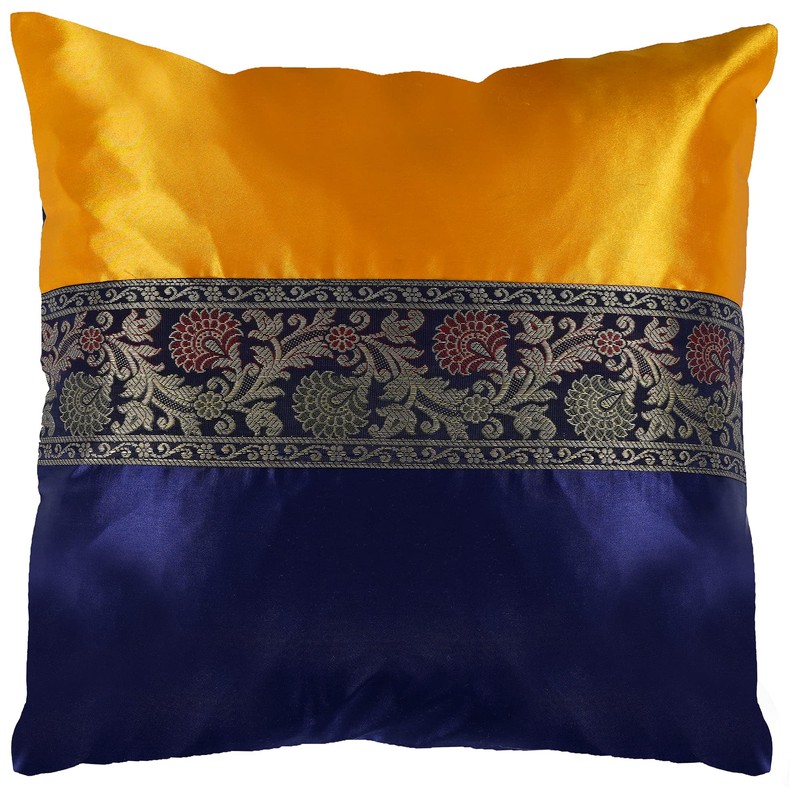 GULAAL ART Blue & Yellow 18x18 Satin Silk Throw Pillow
