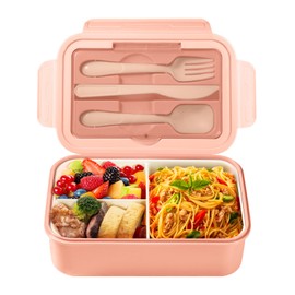 Diboniur Brotdose, Lunchbox mit Fächern Besteck Kinder Erwachsene 1400ML Bento Box Arbeit Mikrowellengeeignet Schule Büro (Rosa)