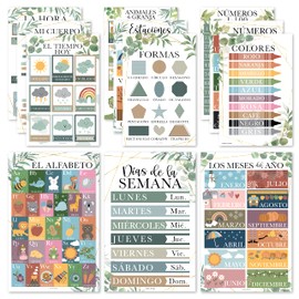 12 Greenery Spanish Posters For Classrooms In Spanish Educational Posters For Toddlers - Spanish Preschool Posters In Spanish Classroom Decorations, Classroom Decor Spanish Alphabet For Classroom Wall
