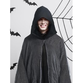 Geyoga Hooded Cloak Medieval Renaissance Gothic Wizard Cape Grim Reaper Cosplay Costume for Adult(Black,Large)