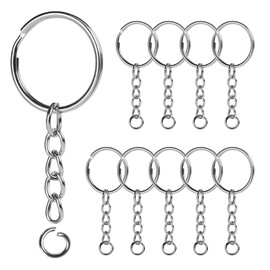 FOMGIIN Keychain Ring Set, 10pcs Splits Key Hoops (25mm) with Chain + 10pcs Jumper Rings, Sliver Metal Keyring Chains Keyrings for DIY Tassels Art Resin Jewellery Making Craft Attachment (10 Sets)