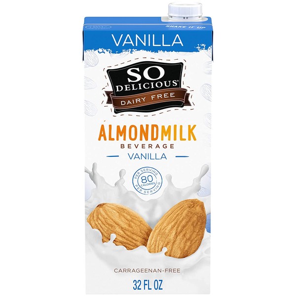So Delicious Dairy Free Shelf-Stable Almond Milk, Vanilla, Vegan, Non-GMO Project Verified, 1 Quart (Pack of 6)