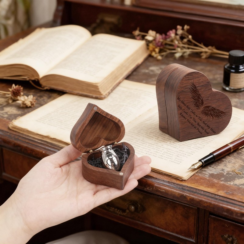 Small Urns for Ashes Heart Shaped Wooden Keepsake Box with