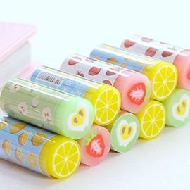 6 Pcs Kawaii Colored Cylindrical Shape 2B Pencil Erasers, Fruit Scented, Age-Resistant, Soft Flexible Rubber Jelly Erasers Cute Erasers for School Art Drawing, Sketching, Home, Office, Students, Kids